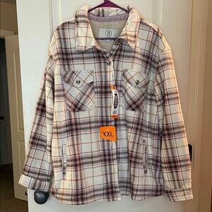 Women's Plaid Button-Up Jacket - Cream and Pink